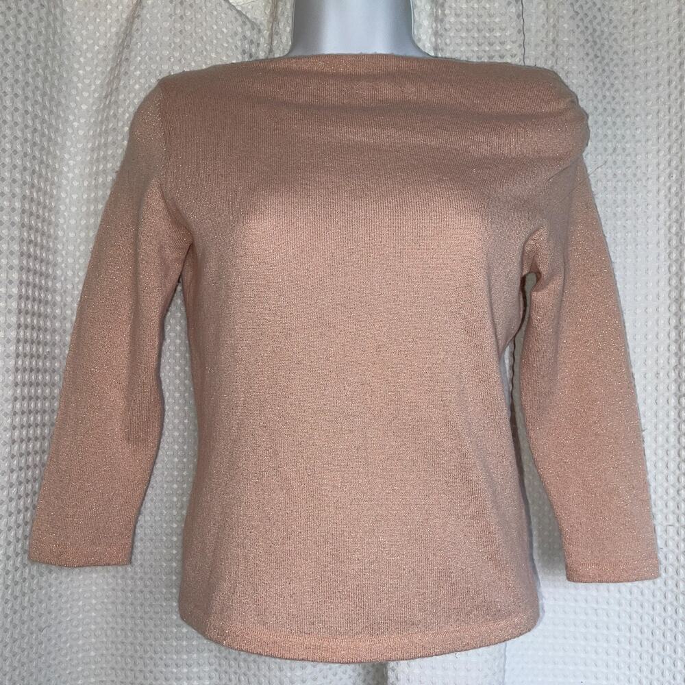 Barneys New York 100% Cashmere Sweater XS Pink Shimmer Draped Neck